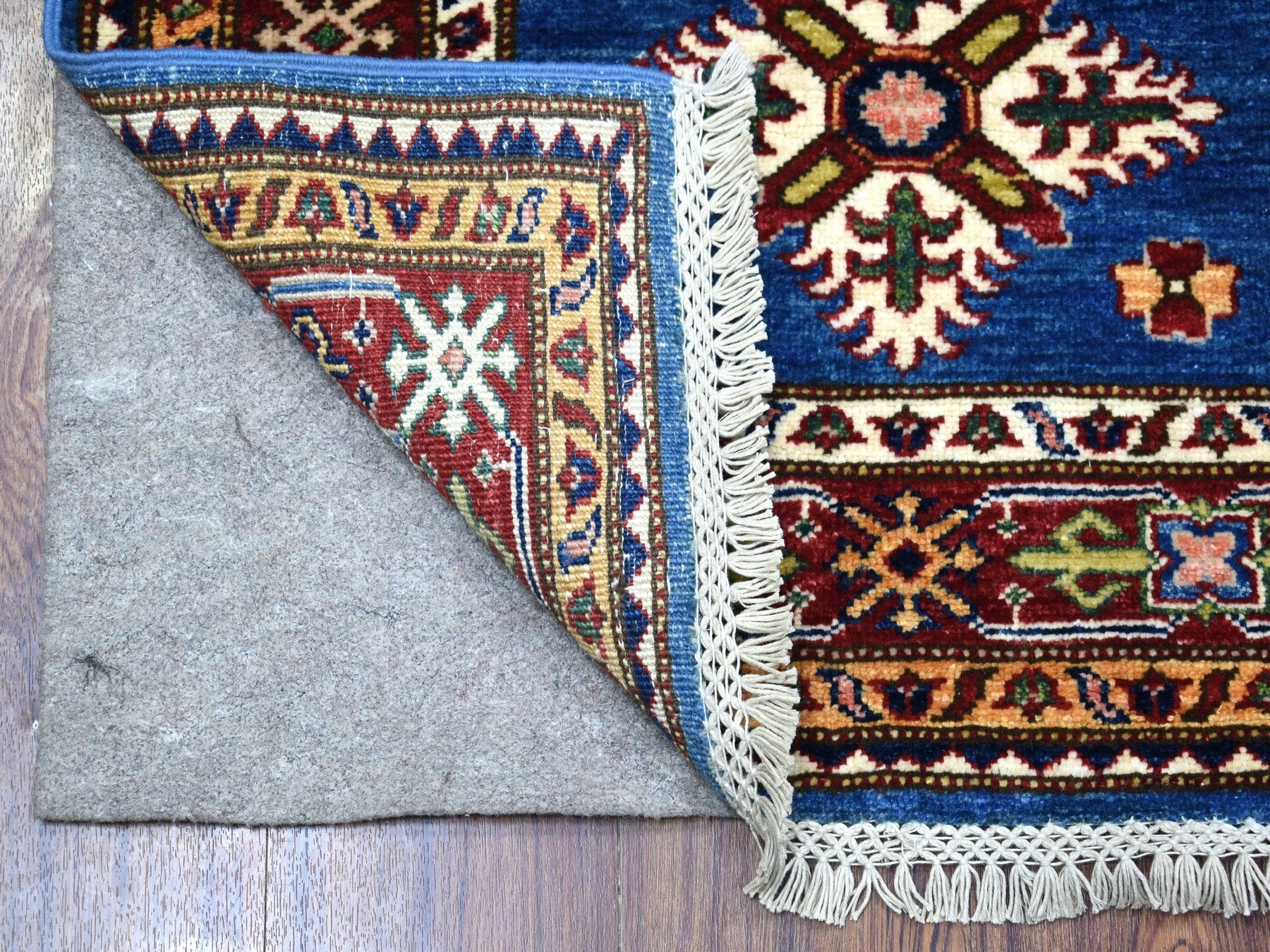 Kazak Kazak hand-knotted wool runner in Blue & Red, 2'6" x 8'8" — SKU O067654 (view 2)