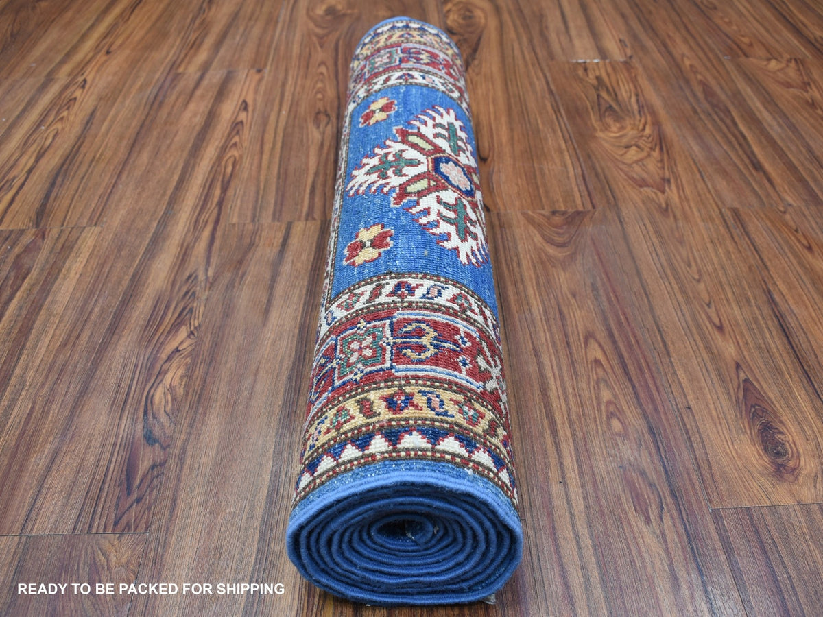 Kazak Kazak hand-knotted wool runner in Blue & Red, 2'6" x 8'8" — SKU O067654 (view 4)