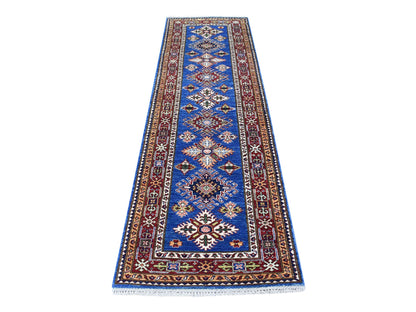 Kazak Kazak hand-knotted wool runner in Blue & Red, 2'7" x 8'7" — SKU O067660