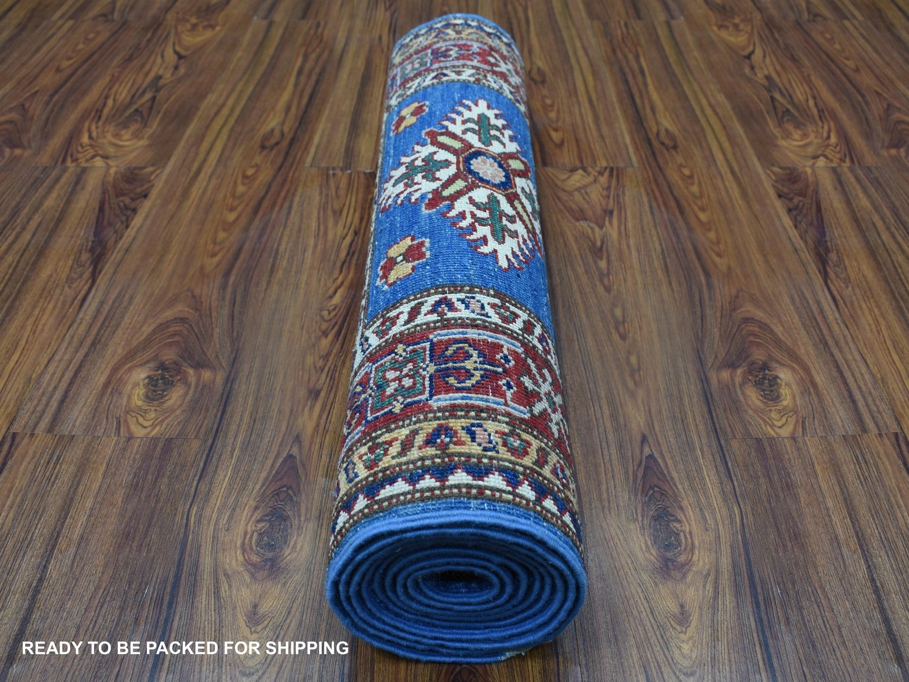 Kazak Kazak hand-knotted wool runner in Blue & Red, 2'7" x 8'7" — SKU O067660 (view 4)