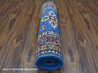 Kazak Kazak hand-knotted wool runner in Blue & Red, 2'7" x 8'7" — SKU O067660 (view 4)