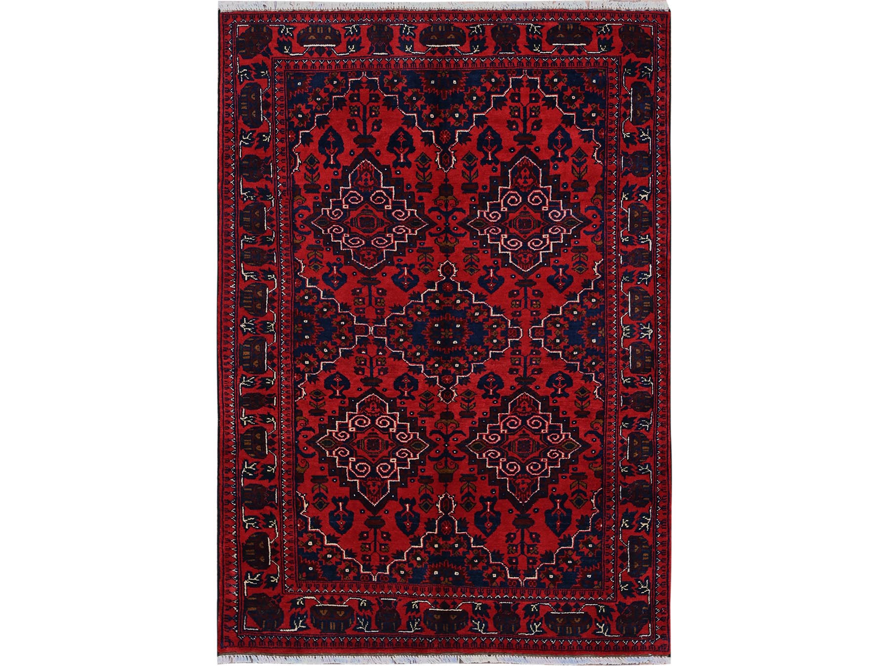 Tribal & Geometric hand-knotted wool rug in Red, 3'10" x 5'7" — SKU O0676
