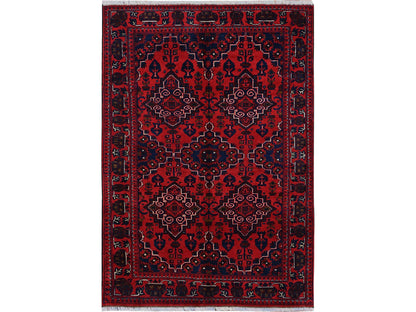 Tribal & Geometric hand-knotted wool rug in Red, 3'10" x 5'7" — SKU O0676
