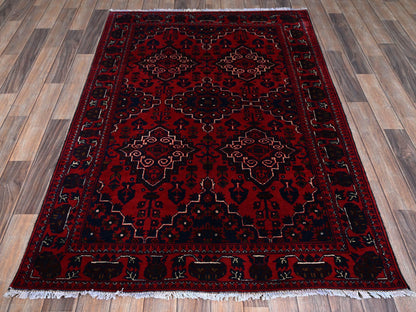 Tribal & Geometric hand-knotted wool rug in Red, 3'10" x 5'7" — SKU O0676 (view 2)
