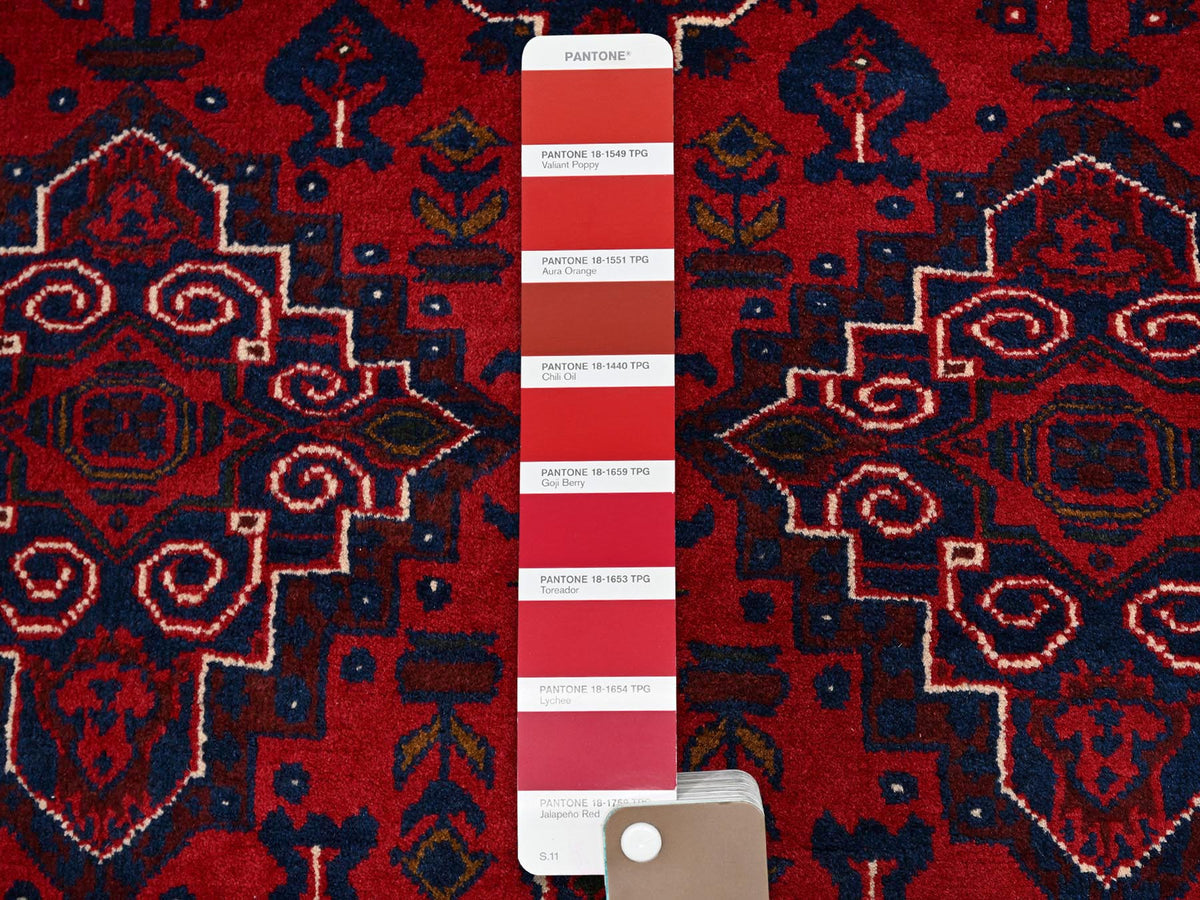 Tribal & Geometric hand-knotted wool rug in Red, 3'10" x 5'7" — SKU O0676 (view 4)