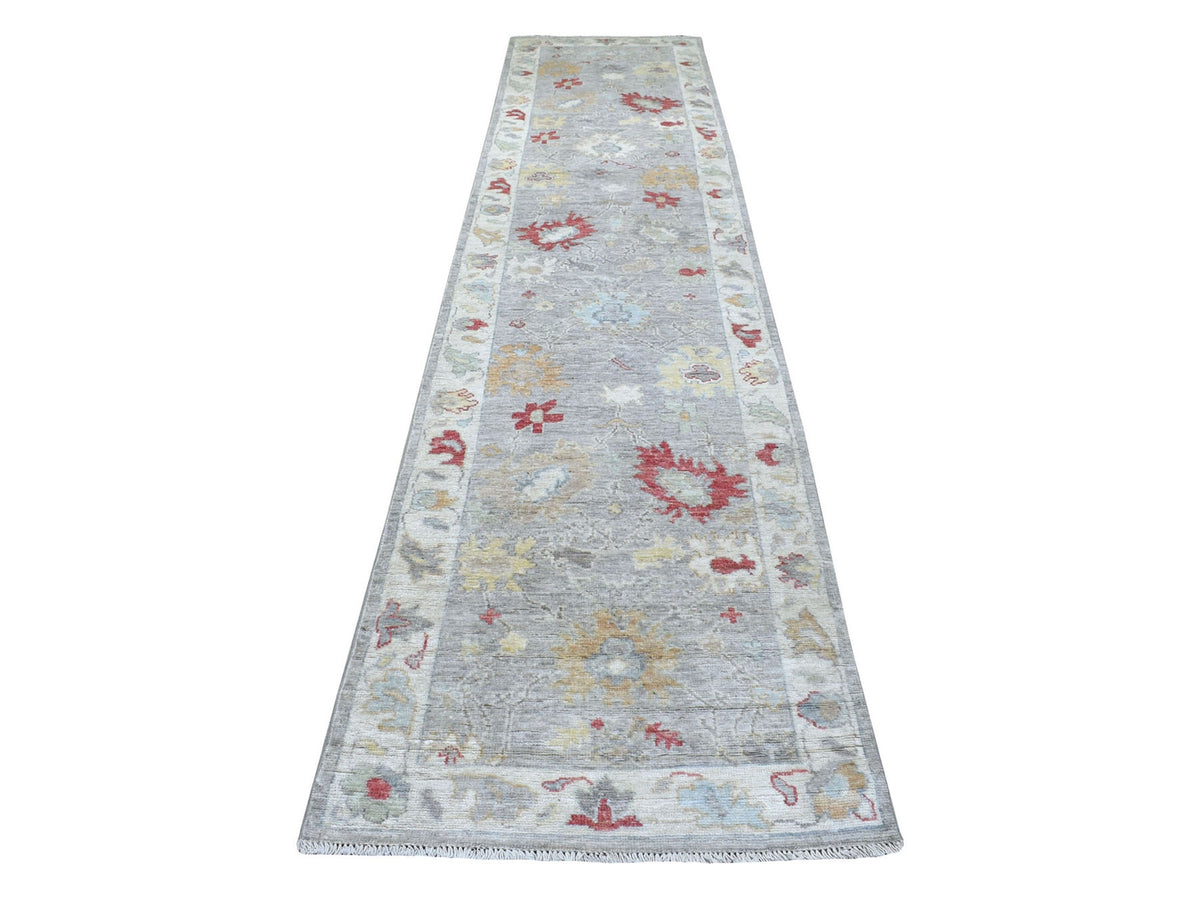 Oushak Oushak hand-knotted wool runner in Gray & Ivory, 3' x 13'5" — SKU O067709