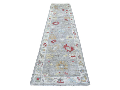 Grey 3'0" x 13'5" Oushak And Peshawar Hand knotted Wool Rug - Sku: O067709