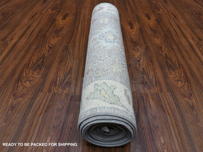 Grey 3'0" x 13'5" Oushak And Peshawar Hand knotted Wool Rug - Sku: O067709