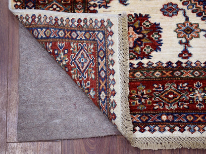Ivory 3'10" x 5'0" Kazak Hand knotted Wool Rug - Sku: O067723