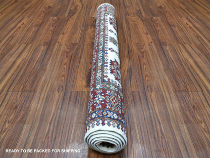 Ivory 3'10" x 5'0" Kazak Hand knotted Wool Rug - Sku: O067723