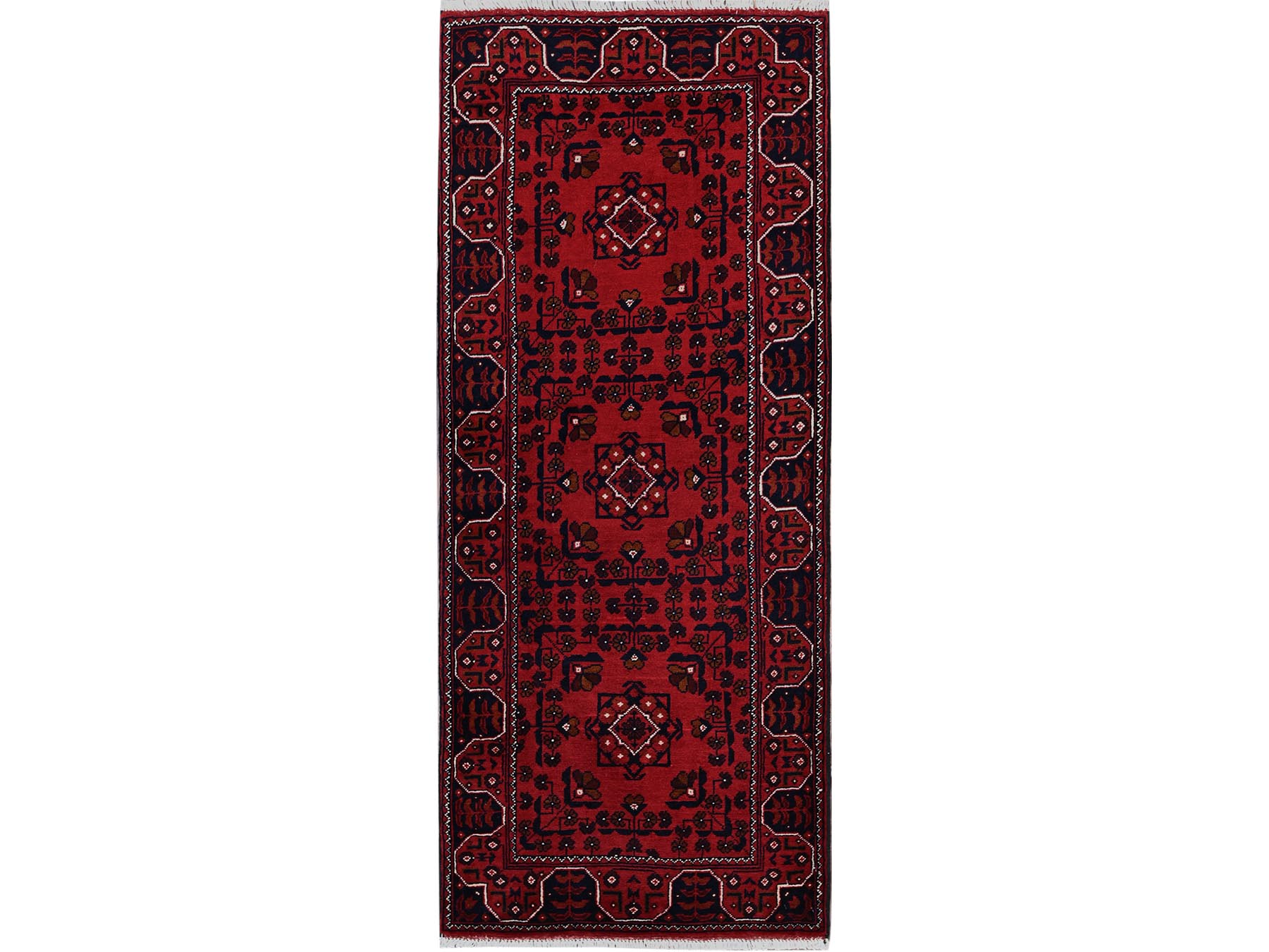 Tribal Tribal & Geometric hand-knotted wool runner in Red, 2'2" x 5'4" — SKU O0677