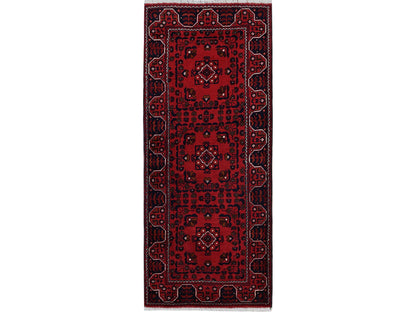 Tribal Tribal & Geometric hand-knotted wool runner in Red, 2'2" x 5'4" — SKU O0677