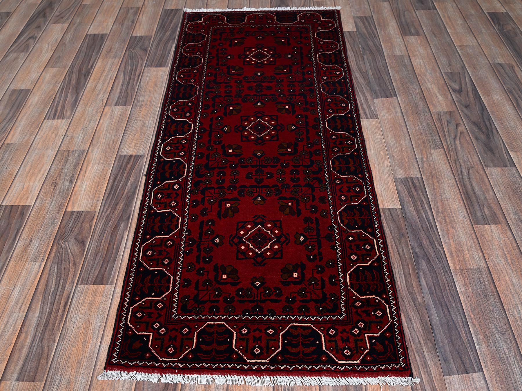 Tribal Tribal & Geometric hand-knotted wool runner in Red, 2'2" x 5'4" — SKU O0677 (view 2)