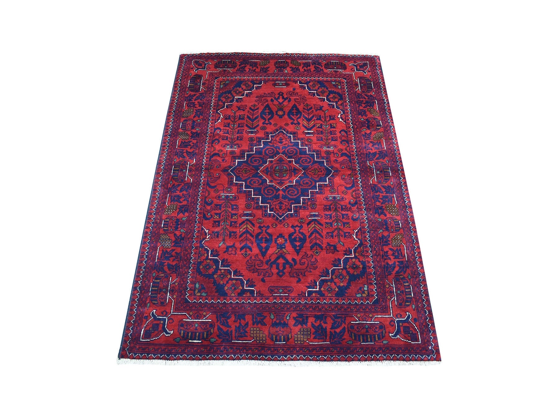 Tribal & Geometric hand-knotted wool rug in Red, 3'3" x 4'8" — SKU O067816