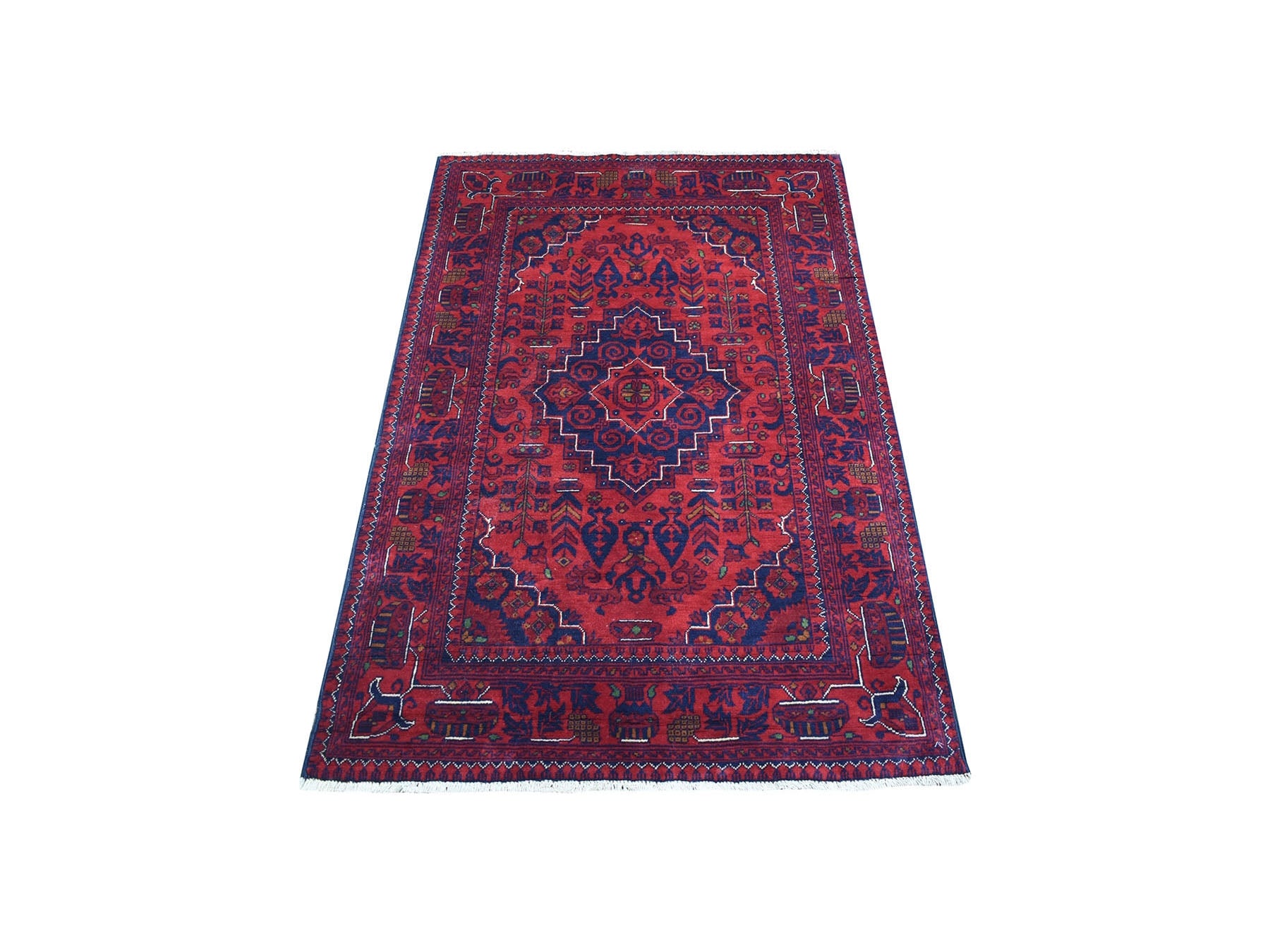 Tribal & Geometric hand-knotted wool rug in Red, 3'3" x 4'10" — SKU O067817