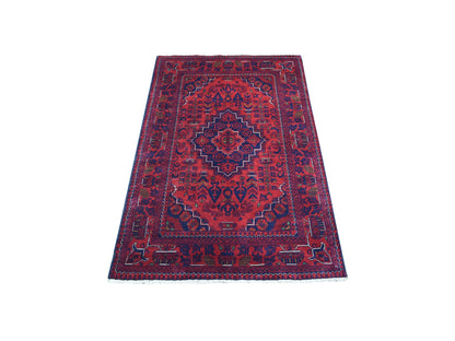 Red 3'3" x 4'10" Tribal Hand knotted Wool Rug - Sku: O067817