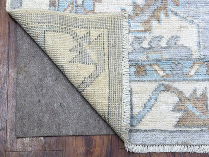 Grey 3'10" x 12'1" Tribal & Geometric Hand knotted Wool Rug - Sku: O067916