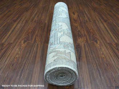 Grey 3'10" x 12'1" Tribal & Geometric Hand knotted Wool Rug - Sku: O067916