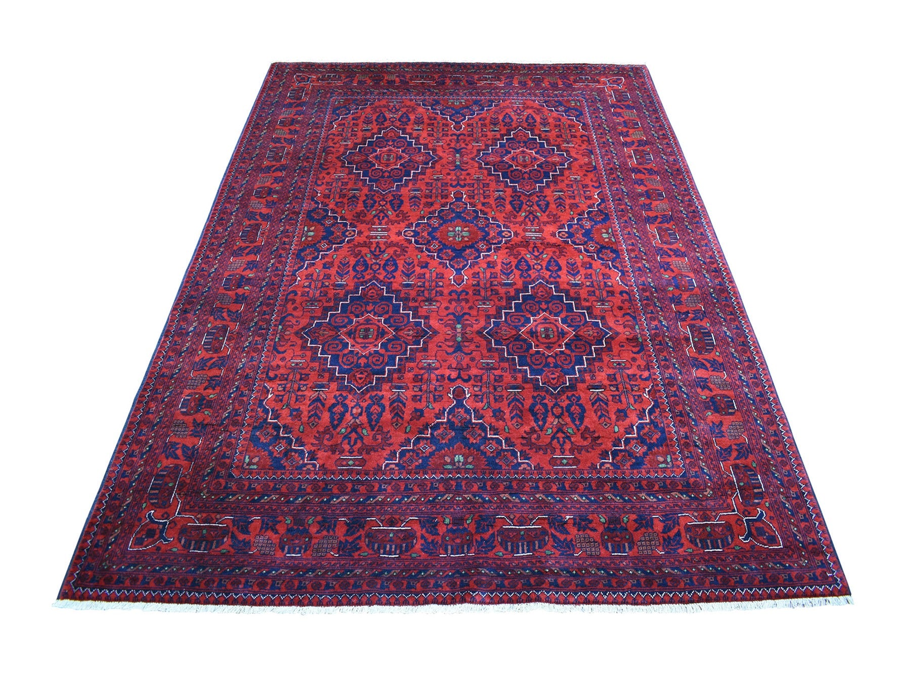 Tribal & Geometric hand-knotted wool rug in Red & Goji Berry, 5'8" x 7'7" — SKU O067952