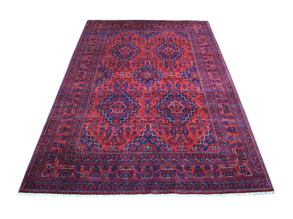 Red 5'8" x 7'7" Tribal Hand knotted Wool Rug - Sku: O067952