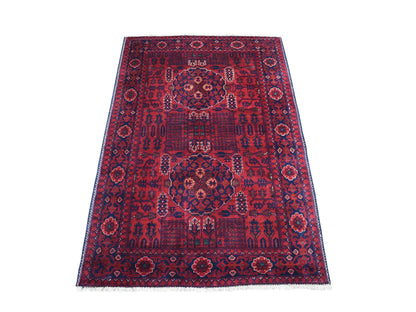 Red 3'3" x 4'10" Tribal Hand knotted Wool Rug - Sku: O067957