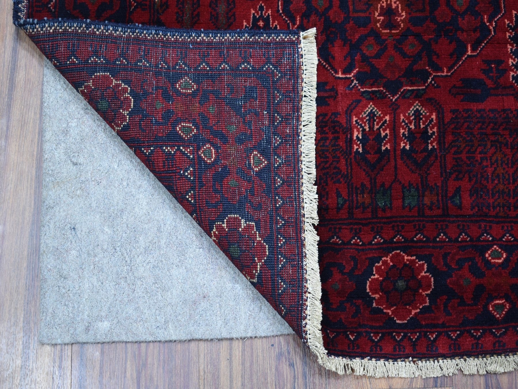 Tribal Tribal & Geometric hand-knotted wool rug in Red & Navy Blue, 3'3" x 4'10" — SKU O067957 (view 2)