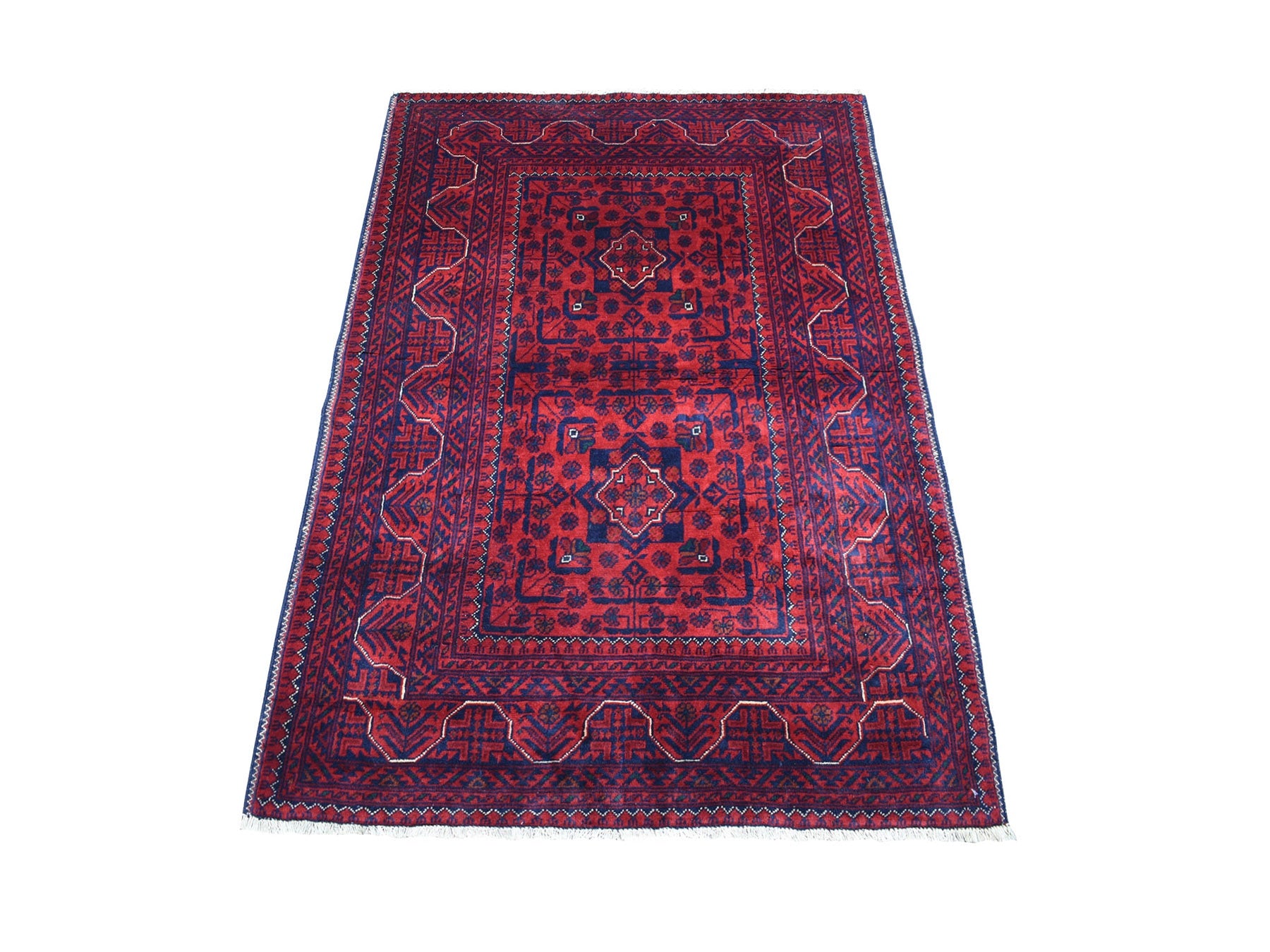 Tribal & Geometric hand-knotted wool rug in Red & Goji Berry, 3'3" x 4'8" — SKU O067958
