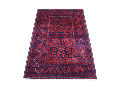 Red 3'3" x 4'8" Tribal Hand knotted Wool Rug - Sku: O067958