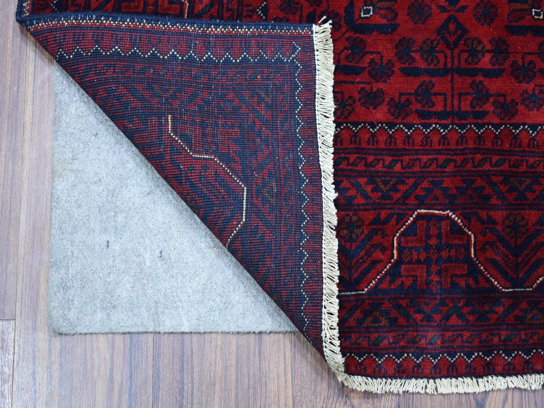 Tribal & Geometric hand-knotted wool rug in Red & Goji Berry, 3'3" x 4'8" — SKU O067958 (view 2)