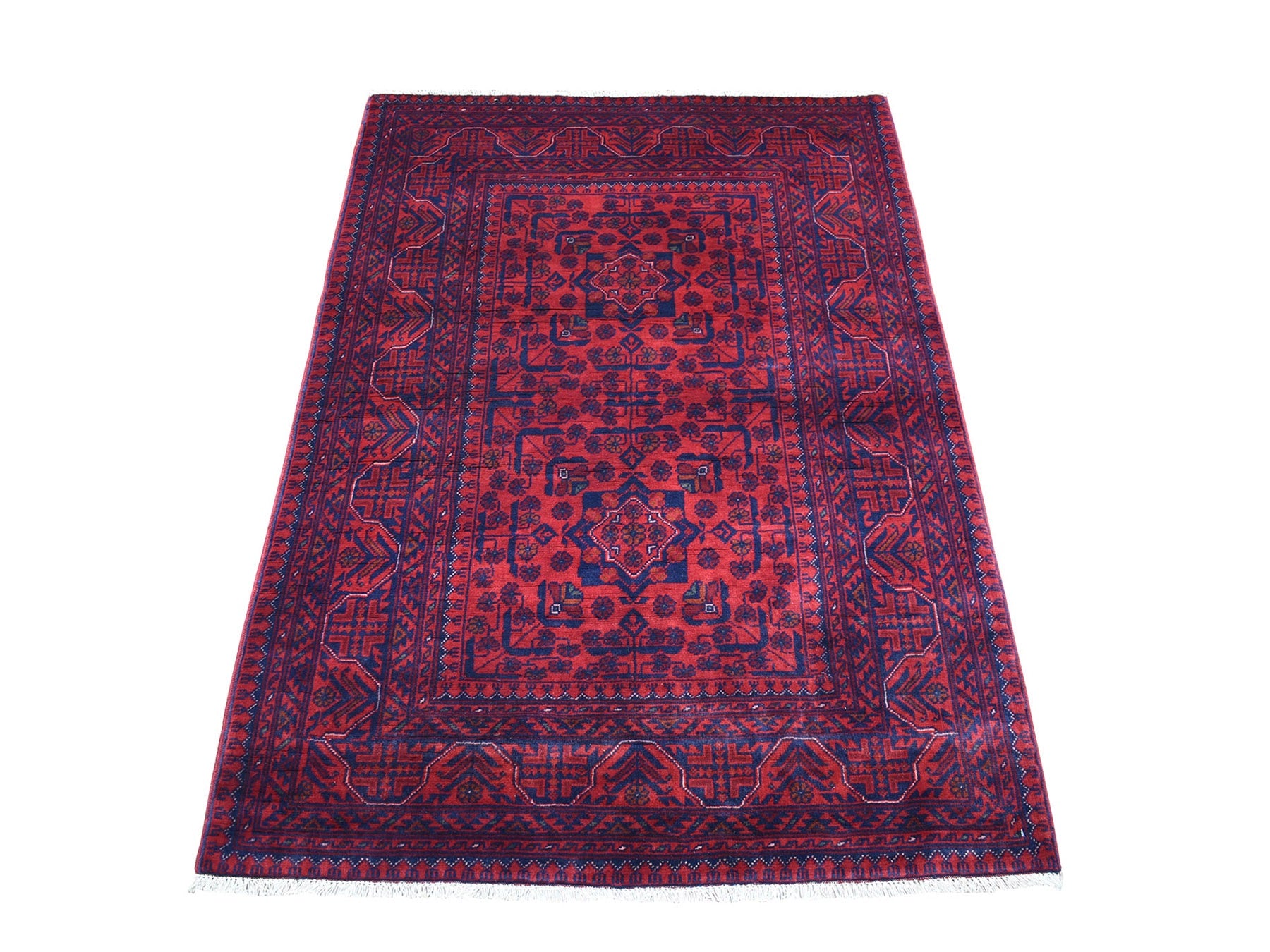 Tribal & Geometric hand-knotted wool rug in Red & Goji Berry, 3'3" x 4'10" — SKU O067960