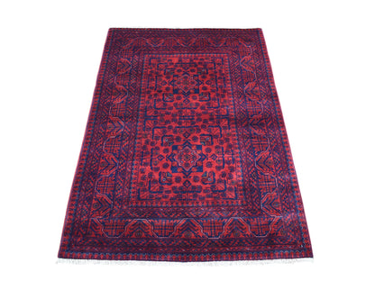Red 3'3" x 4'10" Tribal Hand knotted Wool Rug - Sku: O067960