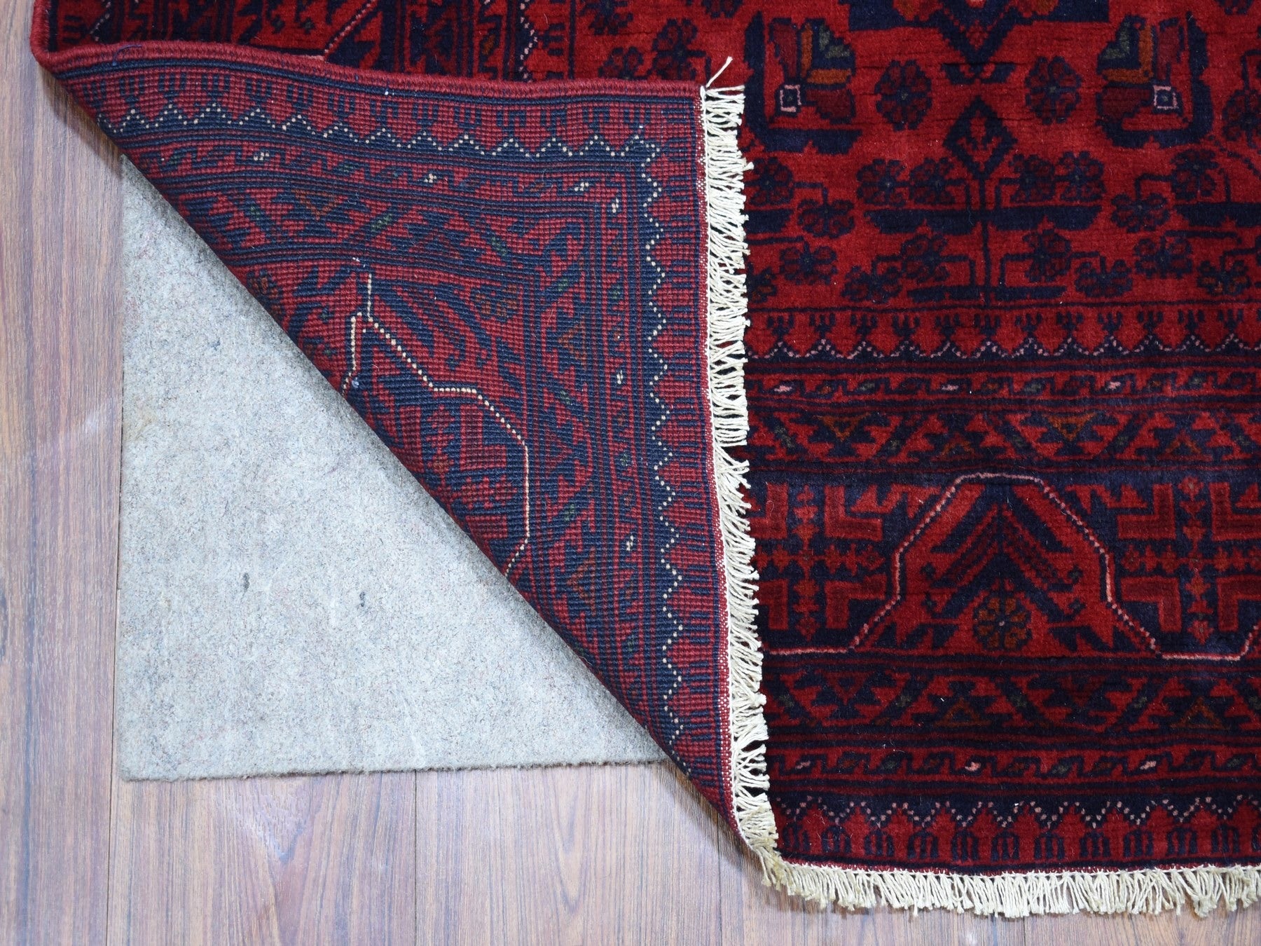 Tribal & Geometric hand-knotted wool rug in Red & Goji Berry, 3'3" x 4'10" — SKU O067960 (view 2)