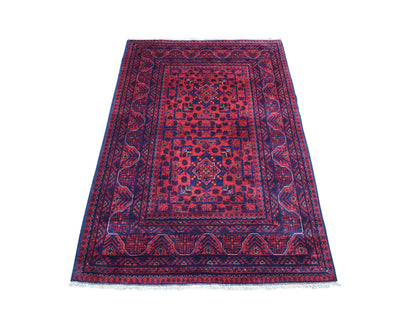 Red 3'3" x 5'0" Tribal Hand knotted Wool Rug - Sku: O067961