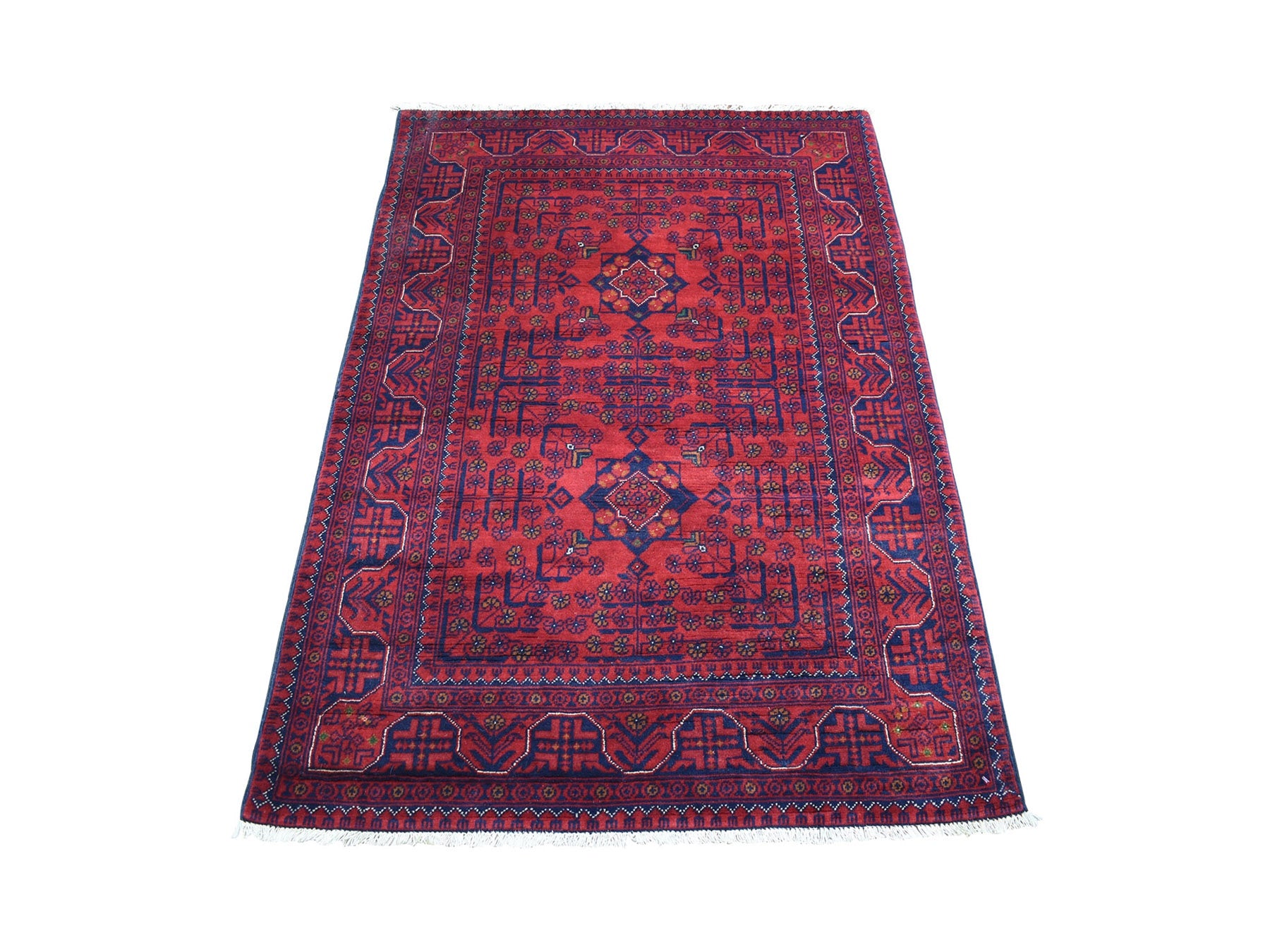 Tribal & Geometric hand-knotted wool rug in Red, 3'4" x 4'10" — SKU O067964