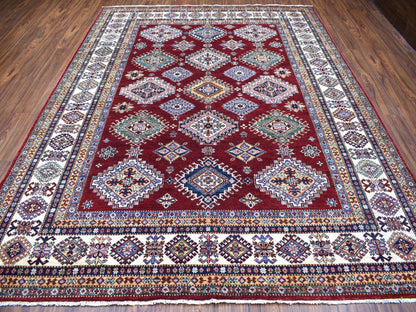 Red 8'1" x 10'0" Tribal Hand knotted Wool Rug - Sku: O068058