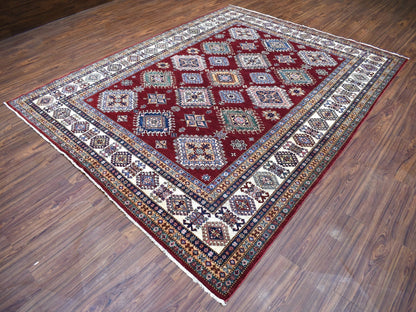 Red 8'1" x 10'0" Tribal Hand knotted Wool Rug - Sku: O068058