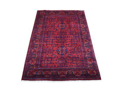 Red 3'3" x 5'0" Tribal Hand knotted Wool Rug - Sku: O068092