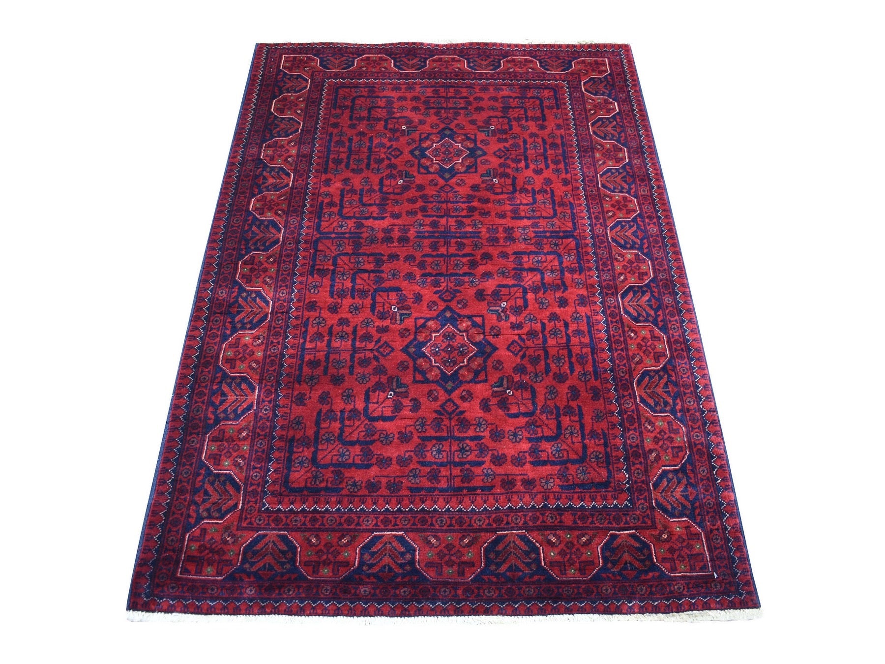 Tribal & Geometric hand-knotted wool rug in Red, 3'4" x 4'9" — SKU O068095