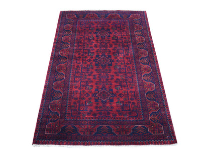 Red 3'3" x 5'0" Tribal Hand knotted Wool Rug - Sku: O068096