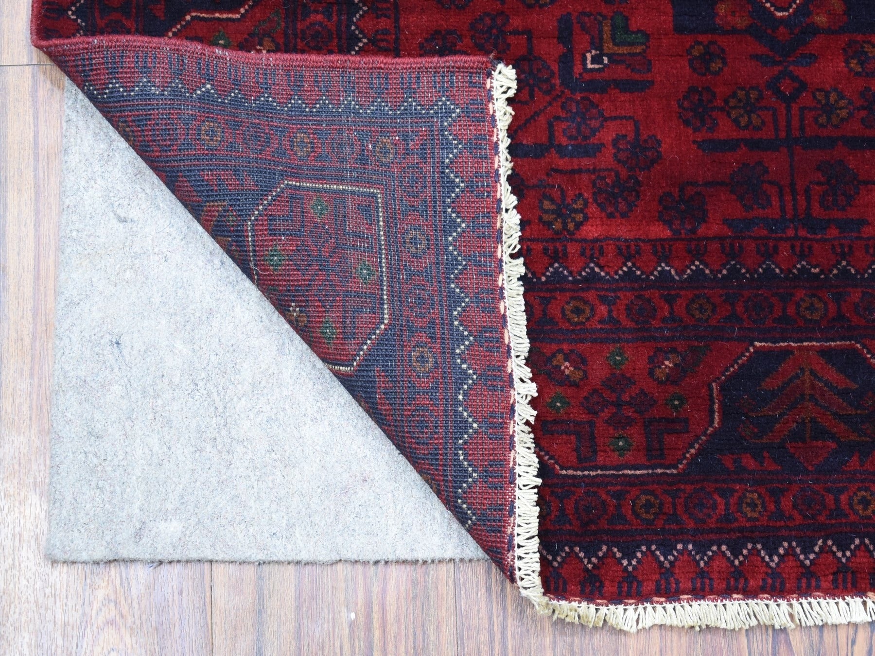 Tribal & Geometric hand-knotted wool rug in Red & Blue, 3'3" x 5' — SKU O068096 (view 2)