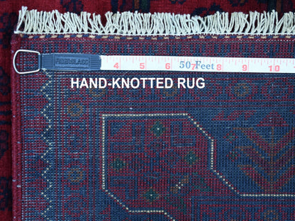 Red 3'3" x 5'0" Tribal Hand knotted Wool Rug - Sku: O068096