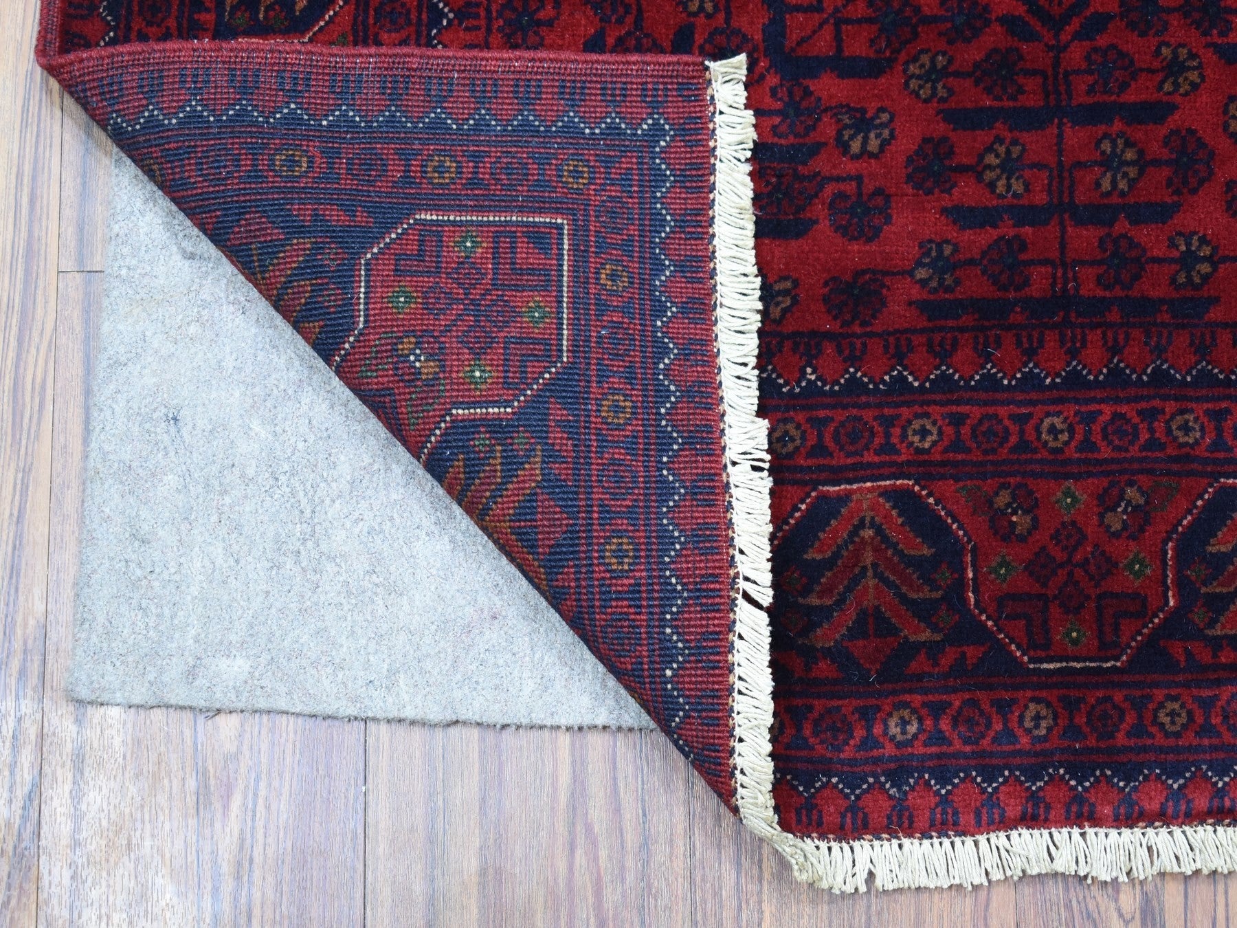 Tribal & Geometric hand-knotted wool rug in Red & Blue, 3'4" x 4'9" — SKU O068098 (view 2)