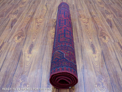 Red 3'4" x 4'9" Tribal Hand knotted Wool Rug - Sku: O068098