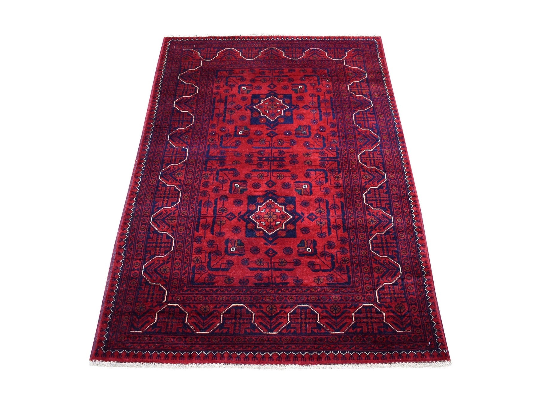 Tribal & Geometric hand-knotted wool rug in Red, 3'3" x 4'10" — SKU O068099