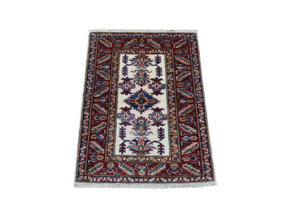Ivory 2'1" x 2'10" Kazak Hand knotted Wool Rug - Sku: O068128