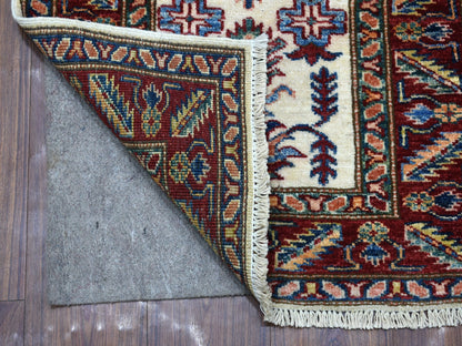 Ivory 2'1" x 2'10" Kazak Hand knotted Wool Rug - Sku: O068128