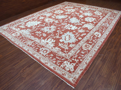 Red 11'9" x 14'9" Oushak / Peshawar Hand knotted Wool Rug - Sku: O068145