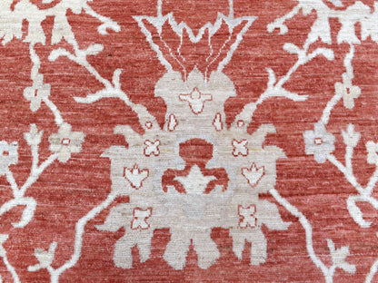 Red 11'9" x 14'9" Oushak / Peshawar Hand knotted Wool Rug - Sku: O068145