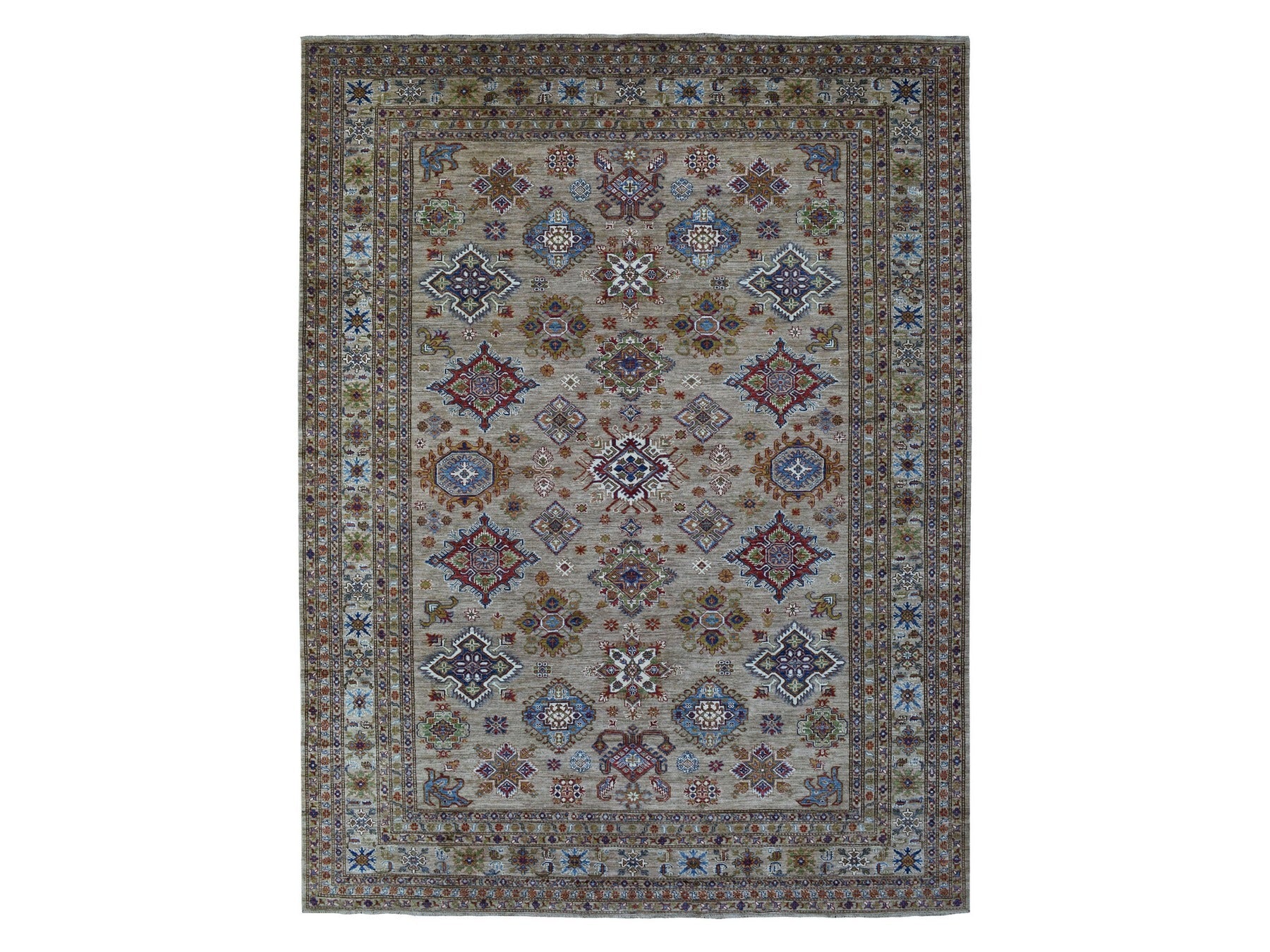 Kazak Kazak hand-knotted wool rug in Beige, 9' x 11'9" — SKU O068154