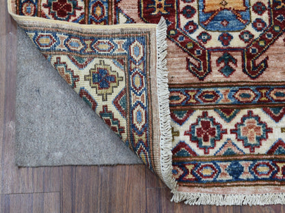 Brown 2'7" x 9'8" Kazak Hand knotted Wool Rug - Sku: O068173